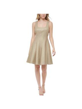 Tommy Hilfiger NWT $149 Women's Gold Metallic Fit & Flare Mini Dress, Size 12